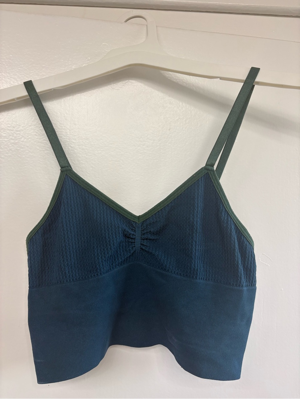 Seamless Ribbed Bandeau Cami in Deep Teal with Olive Trim